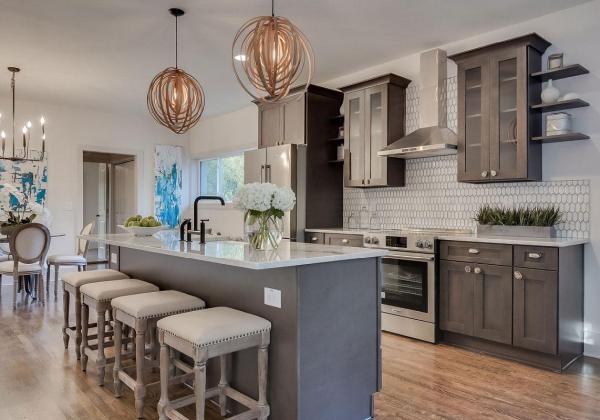 Gold Kitchen Cabinets & Granite Quartz Countertops